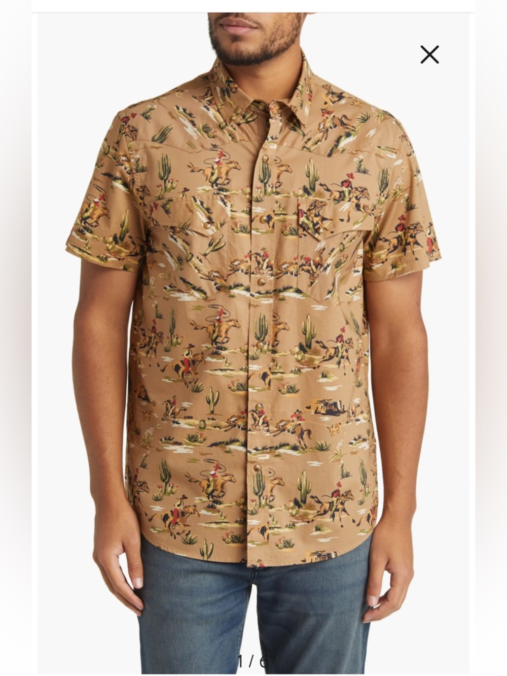Pendleton Laramie Cowboy Print Short Sleeve Cotton  Shirt (L) Men’s